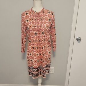 Roller Rabbit Pink and Orange Sheath Dress with Mandarin Collar